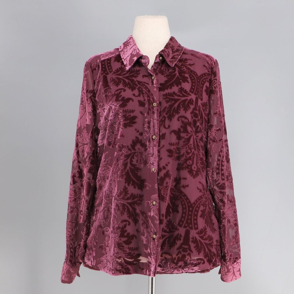 NWT SOFT SURROUNDINGS Floreat Velvet Shirt Purple Wine Size L - Picture 2 of 10